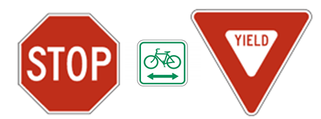 Stop Bike Yield Road Signs