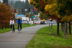 Bicycle riders enjoying a nice bike ride together.