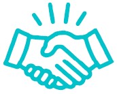 Icon of two hands in a hand shake to represent partnerships