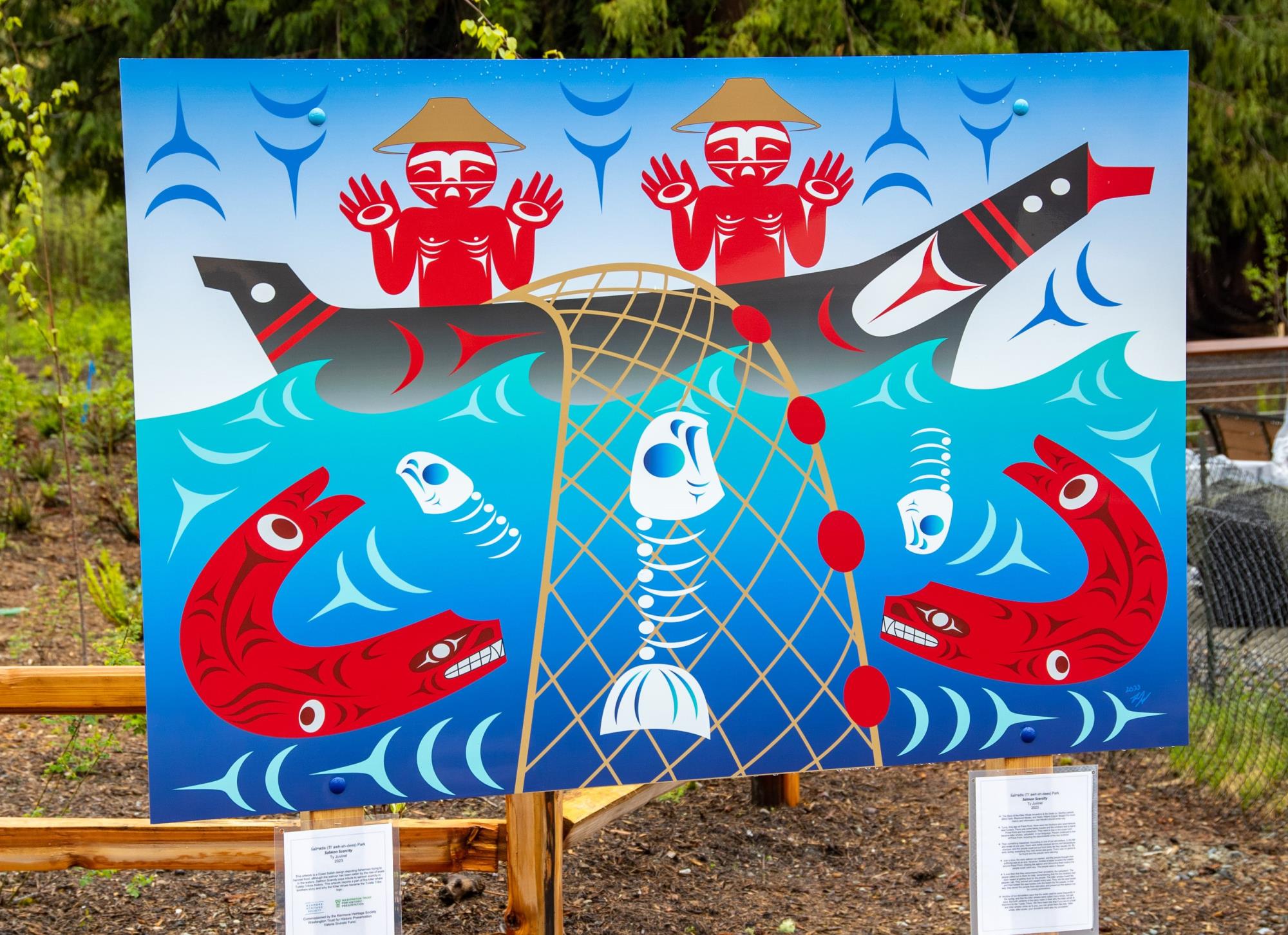 First Peoples Painting of Fishermen and Boat