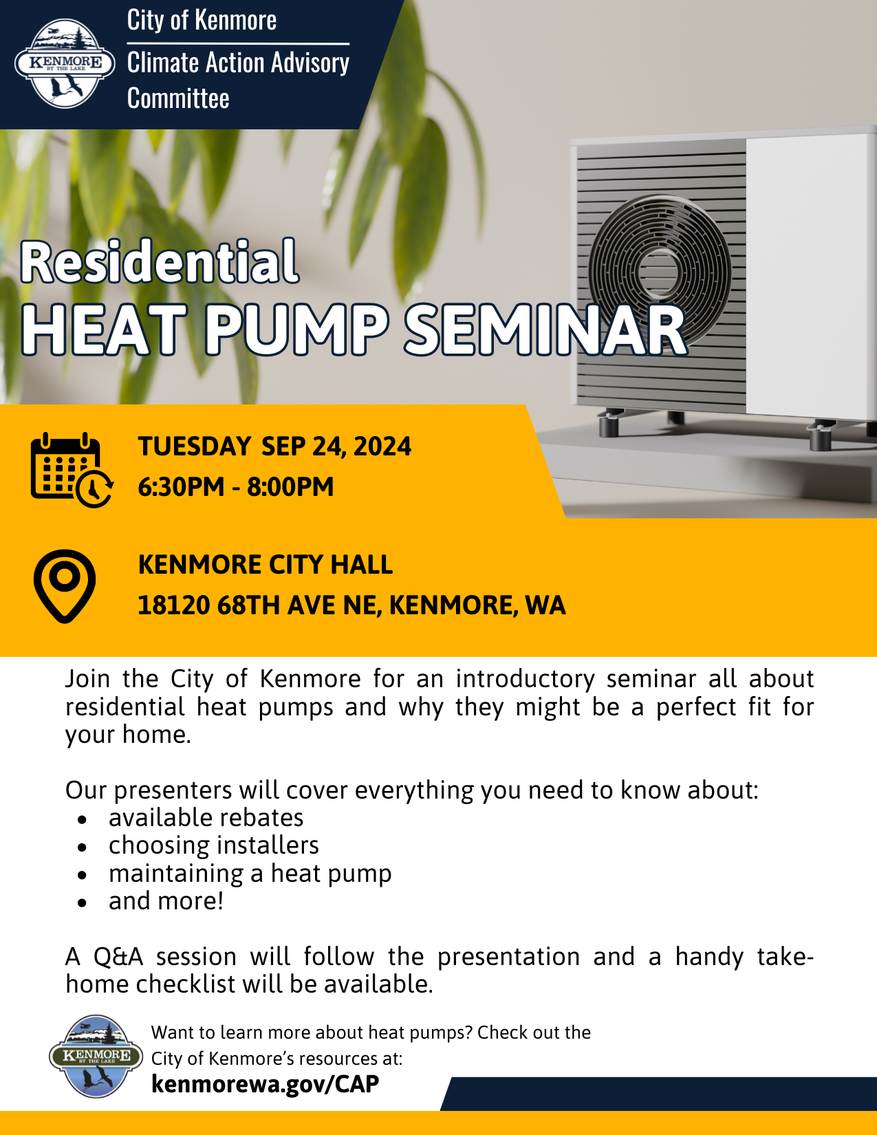 Residential Heat Pump Seminar 2024 Half-Page Flyer